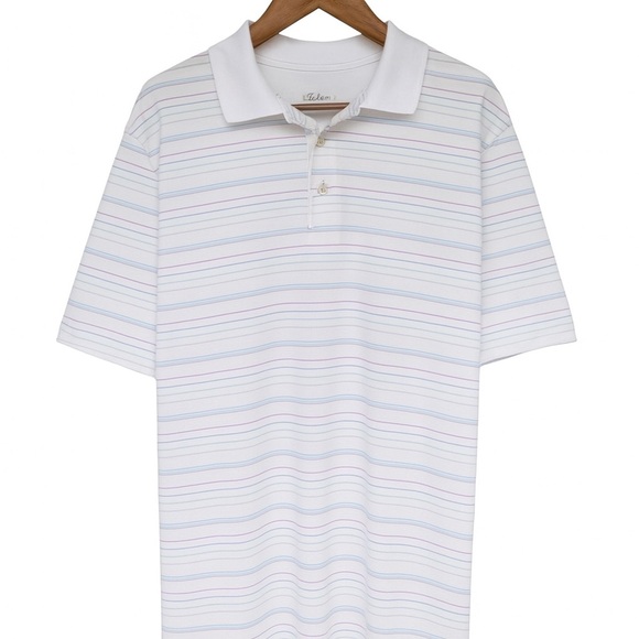 Walter Hagen Men’s Large Golf Polo – White with Colorful Stripes PGA Golf - Picture 1 of 3